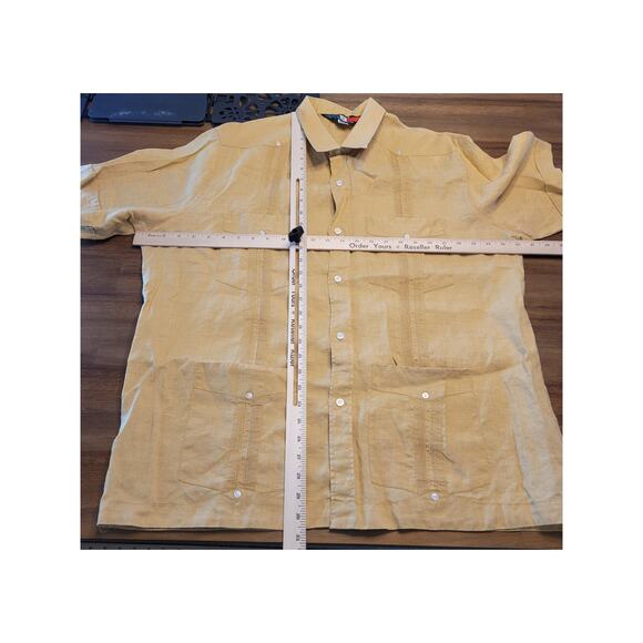 D'Accord Men's 2X Gold Cuban Guayabera Shirt 100% Linen Embroidered EUC - Picture 9 of 10